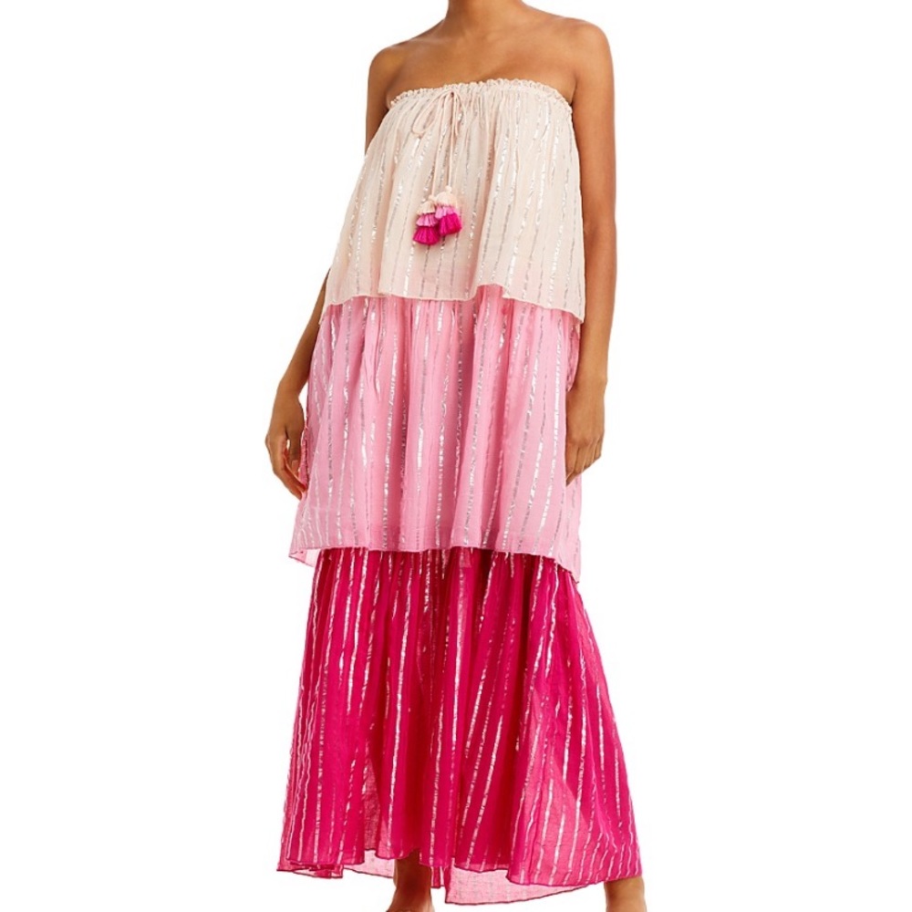 NWT PQ Swim Colorblock Tiered Pink Maxi Dress